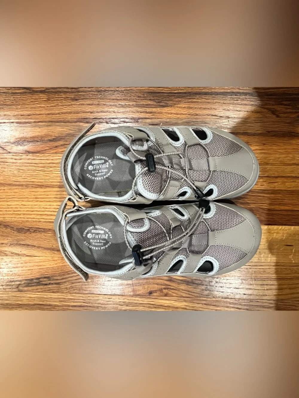 FitVille Women's FlexiWalk Sandal Grey Taupe Orthopedic Closed Toe Size 10EW